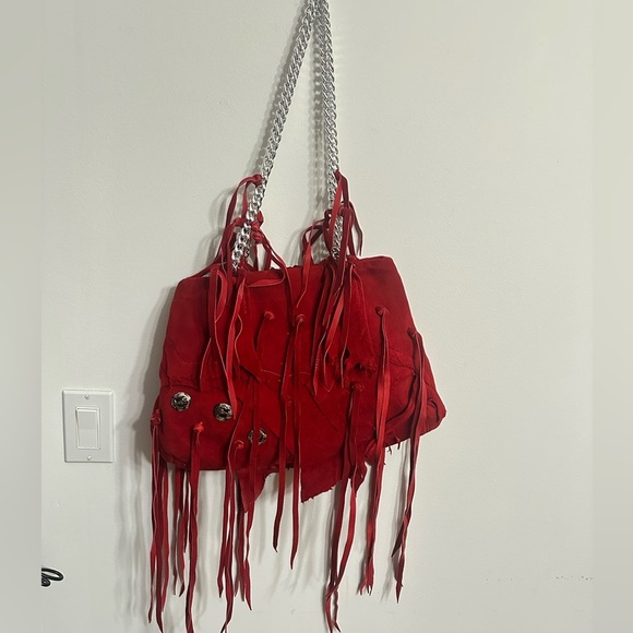 Julie Ewing Design red distressed leather purse cowboy medallion rodeo cowgirl - Picture 3 of 14